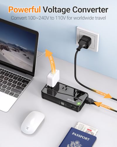 Image of BESTEK Universal Travel Adapter 220V to 110V Voltage Converter, 300W Step Down Power Converter with 4 USB Ports(PD20W) & 3 AC Outlets and EU /UK /AU /US /India Worldwide Plug Adapter