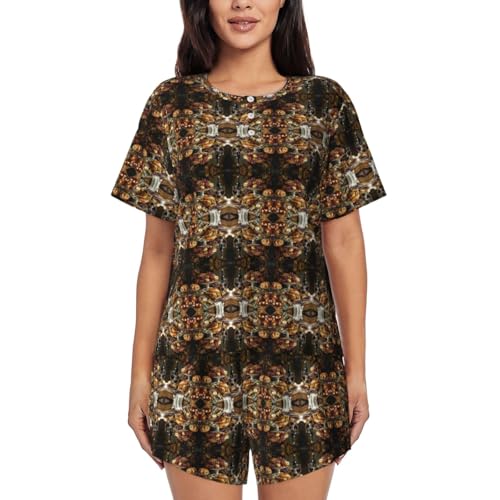 Tnnutp Conjunto de pijama de verano para mujer 2 piezas para Acción de Gracias, Negro , XL