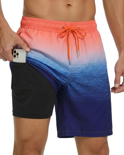 Image of Justay Mens Swim Trunks with Compression Liner 2 in 1 Quick Dry Board Shorts 7 Inch Bathing Suit Swimming Trunks for Men