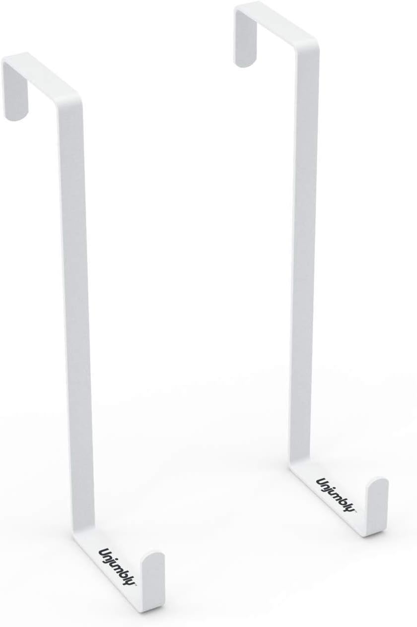 Unjumbly 4 Pack Over The Door Hooks - Fitting Door Width Between 1 3/8" and 1 3/4", Reversible Door Hangers for Hanging Clothes, Towels, Coats and More (White) (White, 2 Pack (Long))