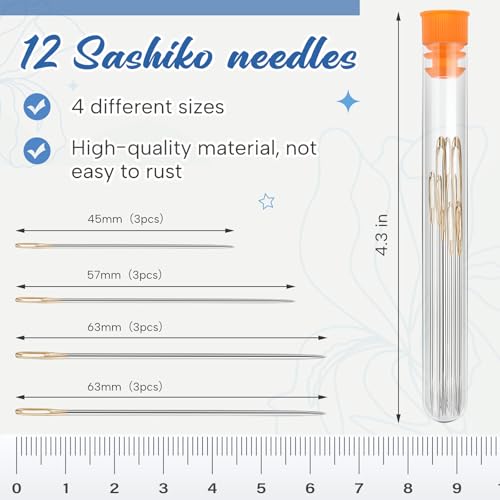 Image of Zeyune 12 Skeins White Sashiko Thread Kit 100% Cotton with Sashiko Needles 20m(21.8yds) Thread for Hand Quilting and Embroidery Projects Pick Stitching Denim