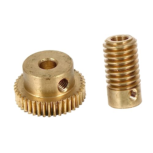 KICHOUSE 2 Pcs 40 Turbine Shaft Worm Gear Worm Wheel Cage Bevel Gear Wormel Tapered Bevel Pinion Gear Worm Screws Gears Drive Copper Gear Copper Wheel Small Modulus Worm Gear with Golden