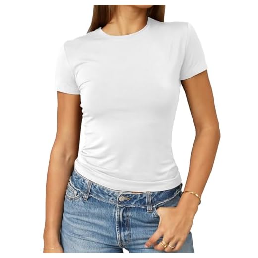 Women's Casual Basic Going Out Crop Tops Slim Fit Short Sleeve Crew Neck Tight T Shirts (White, S)