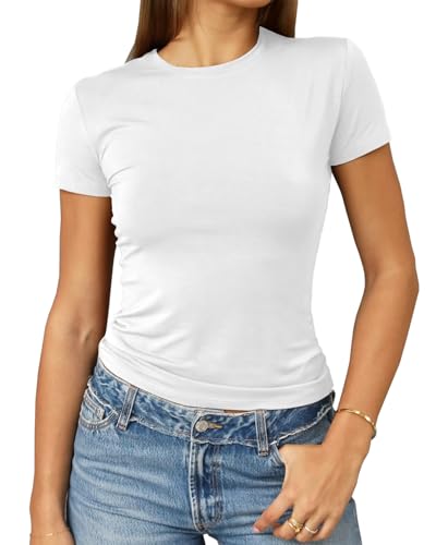 Image of Abardsion Women's Casual Basic Slim Fit T Shirts | Summer Clothes 2026 Going Out Crop Tops Short Sleeve Crew Neck Ladies Tees