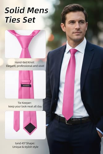 Image of HISDERN Mens Ties Solid Color Ties for Men Formal Necktie with Pocket Square Set Satin Silk Neck Tie Handkerchiefs Set