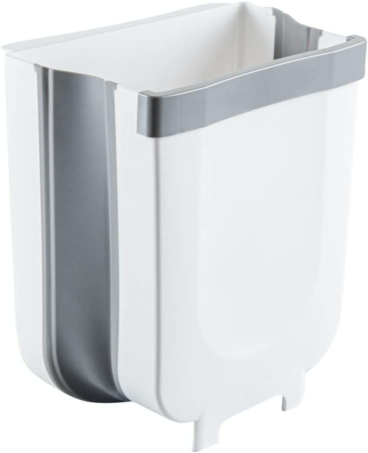 Restaurantware RW Base 11.4 x 10 x 7.1 Inch Foldable Trash Bin 1 Collapsible Garbage Can - Mountable U-Shaped Slot Gray Plastic Trash Can Detachable Retainer Plate With Fixed Feet