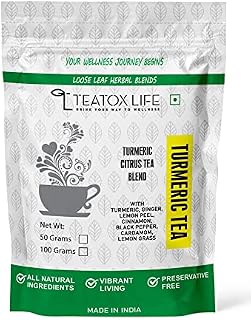 Turmeric Ginger Tea with Black Pepper (100g), Lemon Peel and Cinnamon | Herbal Spiced Chai Tea Masala Loose Blend for Inflammation and Immunity| Made in India