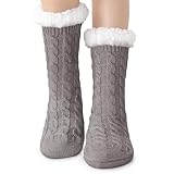 Effeet Warme Kuschelsocken Stoppersocken für Damen, Flauschige Dicke Antirutschsocken, Geschenke für Frauen Winter Weihnachtssocken Hüttensocken Damen 36-42 Grey