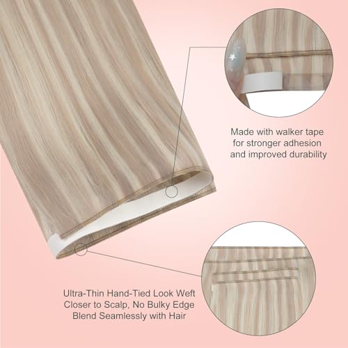 Image of Easyouth 90g Tape in Weft Hair Extensions Human Hair Blonde, Seamless | Wide Tape in Hair Extensions Human Hair Highlight, Ash Blonde Mix Blonde, 18 Inch 4pcs, for Women, Invisible, Genius Weft
