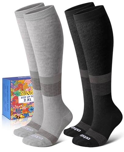 Image of Thick Soft Cotton Compression Socks for Women Men 15-20mmHg Knee High Breathable Cotton Socks for All Day Comfort