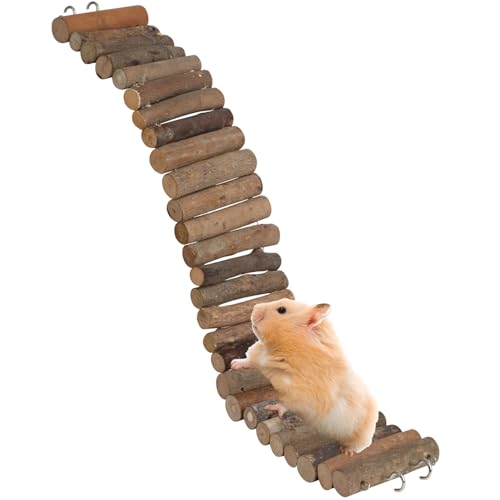 Image of SIMENA Wooden Hamster Suspension Bridge Toy, Hamster Fencing, Natural Climbing Ladder for Dwarf Hamsters, Syrian Hamsters, Mice, Gerbils & Small Pets (Natural, 19.7 inch)