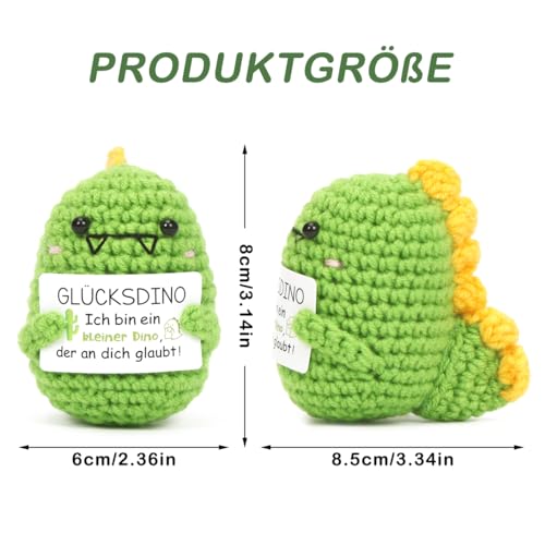 HUKUMA Positive Geschenke Dino Kuscheltier,Gehäkeltes Emotional Support Geschenk,Positives Dinosaurier,Stress Relief Gifts,Positive Crochet Animals,Pocket Hug Dinosaur Support Mental Health