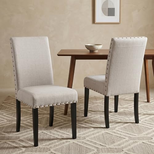 Roundhill Furniture Biony Tan Fabric Dining Chairs with Nailhead Trim, Set of 2, Brown, Tan - Image 3