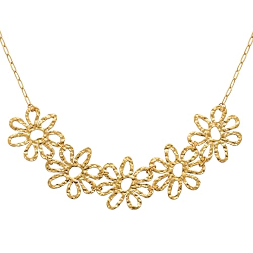 Collier en Acier Inoxydable Doré Anti-Ternissement à Grosses Fleurs Larges 45 cm