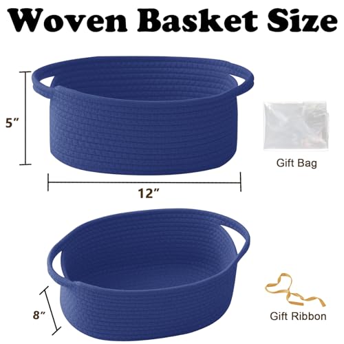 Image of Royal Blue Woven Rope Basket,Baby Gift Basket with Bag & Ribbon