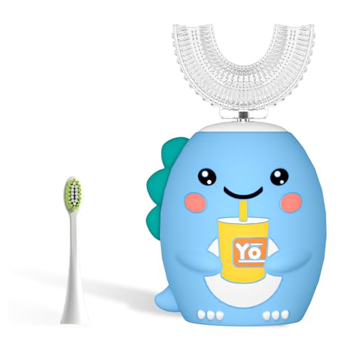 yeklike Cepillos de dientes eléctricos para niños, cepillo de dientes ultrasónico en forma de U, cepillo de dientes recargable para niños con temporizador inteligente, diseño impermeable IPX7, cepillo