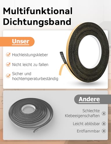 BESPOTCL Dichtungsband für Ceranfeld, Kochfeld und Einbauspülen, 5m x 7mm x 2mm, inklusive Schaber