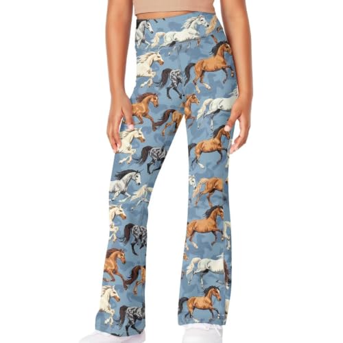 Image of Girls Leggings Floral Print High-Waisted Flared Pants 5-14 Years