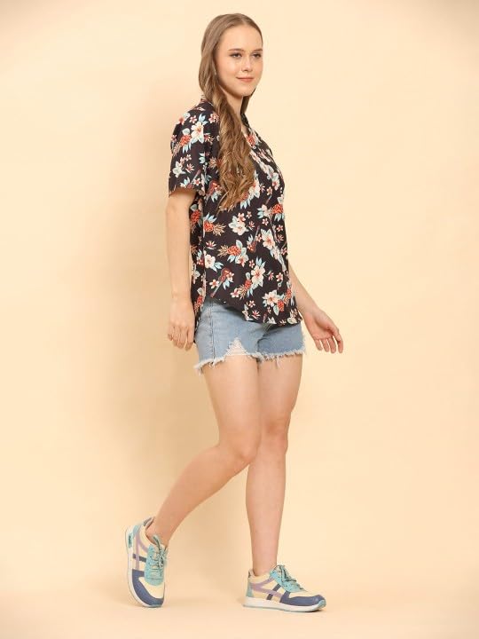 Image of Trendy Queen Women's Printed Straight Polyester Mandarin Collar Top (SD814 T)