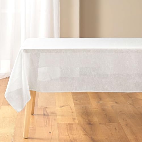 Douceur d'Intérieur - Mantel Rectangular (140 x 240 cm), diseño de Diamantes de imitación de Plata, poliéster Liso e Hilo Metalizado
