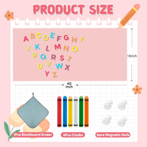 Magnetic Chalkboard Wall Decal For Kids,Upgraded Thickened Magnetic Chalkboard for Wall,Suitable for Home Decoration Wallpaper and Children's Game Room,School (Pink, 16x40 Inch) — view 2