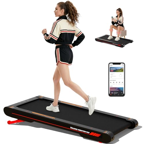 Sperax 4 in 1 Walking Vibration Pad Vibration 0.3-6km/h für Zuhause und Bürofür, Laufband für Zuhause mit App 400W Keine Montage Erforderlich（Rot-Grau）