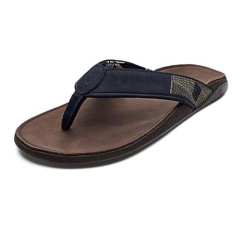 OLUKAI Tuahine Men's Waterproof Leather Sandals, Versatile Beach Flip Flops, Arch Support & Comfort Fit, Lightweight & Durable, Enhanced Grip & Traction