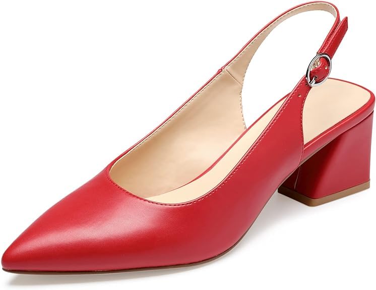 GENSHUO Damen Slingback Pumps mit geschlossener Zehenpartie und klobigem Absatz 6 Zentimeter Büro Hochzeit Party Kleiderschuhe