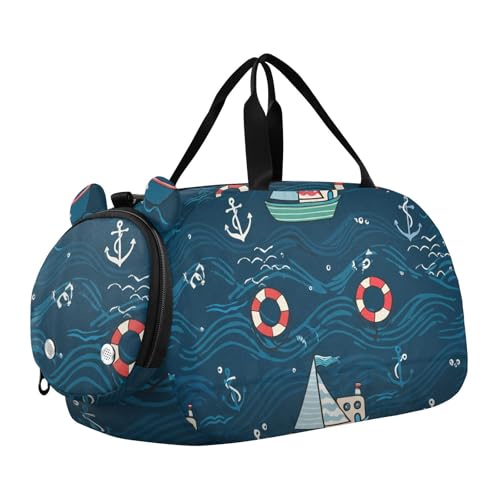 Colorful Boats Duffle Bag for Girl, Sports Duffle Gym Bags with Shoe Compartment, Personalized Overnight Bag Travel Weekender for Kids