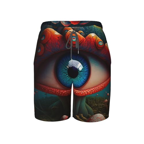 HERRECX Mushroom Demon Eyes Abstract Boys Swim Trunks Swim Board for Teen Kid Shorts Surf Swimming Beach Trunks X-Large Black