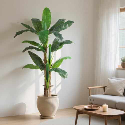 Image of 6ft Extra Tall Artificial Banana Tree, Fake Banana Leaf Plant with 17 Faux Banana Leaves, Perfect for Home Indoor Outdoor Patio Office Tropical Decor