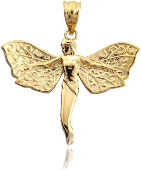 Mystical Fairy Angel Wings Charm Fine Pendant Real Solid 10Kt Yellow Gold