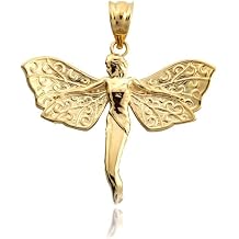 Mystical Fairy Angel Wings Charm Fine Pendant Real Solid 10Kt Yellow Gold
