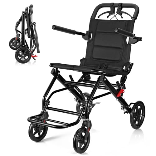 SAHFN Lightweight Wheelchair, Portable Folding Transport Wheelchair with Locking Hand Brakes,...