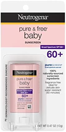 Neutrogena Pure & Free Baby Mineral Sunscreen Stick with Broad Spectrum SPF 60 & Zinc Oxide, Water-Resistant, Hypoallergenic, Oil- & PABA-Free Baby Sunscreen, 0.47 oz