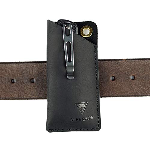 VIPERAED PJ11 Leather EDC Pocket Slip for Leatherman Rebar Kick/Crater C33 Knife, Mini Knife/Flashlight/Multitool and EDC Gear Leather Holster, Small Leather Utility Knife Sheath for Belt (Black)