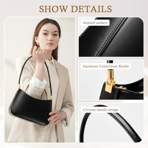 Image of MFFOR Genuine Leather Purses for Women, Shoulder Bag, Clutch Handbags | 9.8*2.3*6.2inch, Crescent bag, Underarm purse, Zipper closure, Solid color
