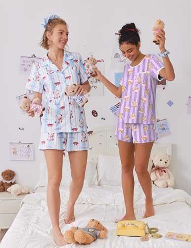 Image of Ekouaer Pajama Set for Women 2 Piece Lounge Set Short Sleeve Tops and Shorts Soft Sleepwear, Chest Pocket