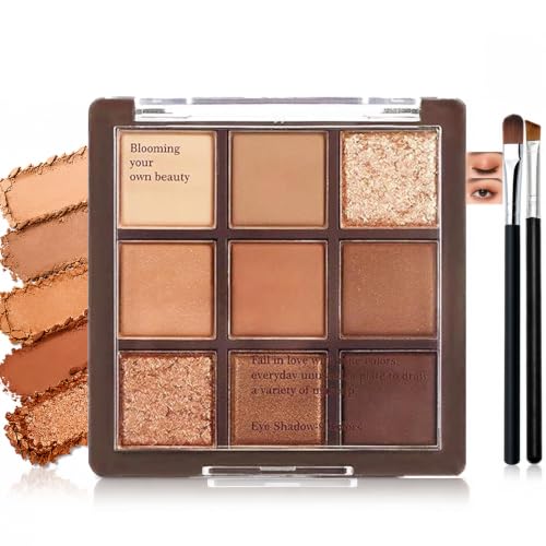 Image of Warm Neutral Eyeshadow Palette, 9 Brown And Bronze Shades, 2 Brushes