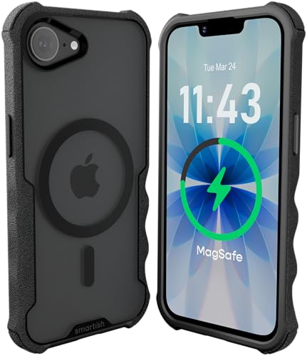 Image of Smartish iPhone 17e /16e MagSafe Case - Gripzilla Protective Magnetic Case for Men [Rugged + Tough] Military Grade Heavy Duty Grip Armor - Drop Tested for iPhone 17e /16e - Clearly Black