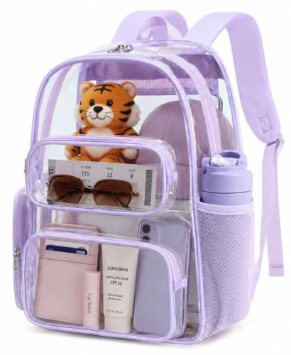 Image of BTOOP Clear Backpack Heavy Duty Transparent Backpack 17 inch See Through Bookbag for College Work Festival Security Padded Strap (Purple)