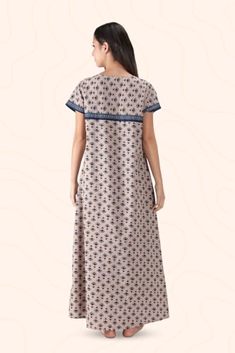 Image of NIHSAMAH Cotton Nighty for Women with Pocket, Premium Printed Long Nighty | Comfortable & Fancy Sleepwear /Nightwear