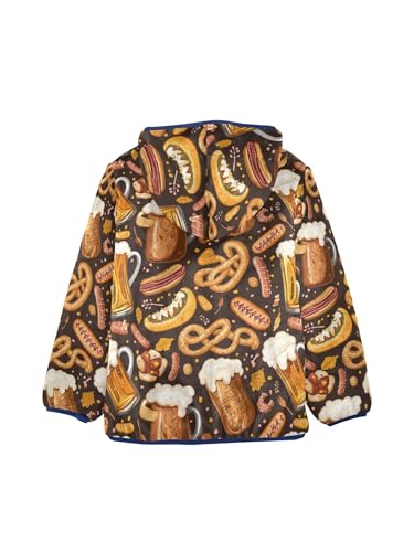 Beer Mugs Pretzels Hotdogs Girls Fleece Jacket Girls Fall Jacket Boys Coats Zip Up Hoodie Children Outerwear 2-10T2