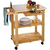 Winsome Wood Kitchen Cart With Cutting Board Knife Block and Shelves Beech