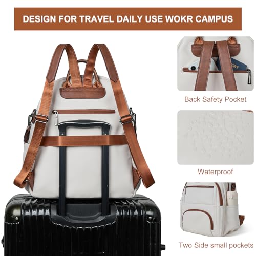 Image of Leresas 35L Backpack Purse for Women Men Vegan Leather Backpack College Teacher Computer Business Work Bag Fashion Travel Backpack Beige