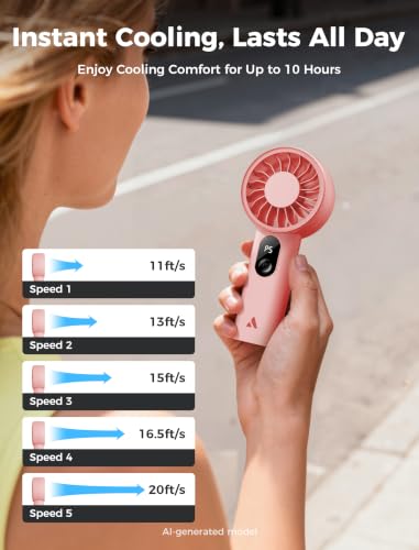Aecooly Mighty Portable Fan, Powerful Handheld Fan, USB Rechargeable [10H Max Cooling Time], Mini Personal Battery Powered, Pocket for Travel, Summer, Gifts for Women, Girls -Pink - view 3