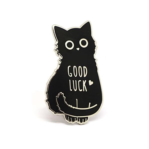 Good Luck Black Cat Enamel Pin Lucky Charm Lapel Pin Backpack pins, Black