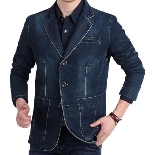 Men's Notch Lapel Vintage Style Denim Suit Blazer Jacket Sport