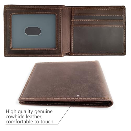 Men's Slim Front Pocket Bifold Wallets Full Grain Leather RFID Blocking with ID Window & Gift Box, Simple Design Minimalist Picture Holder for Men (Coffee)4