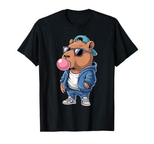 Cool Capybara Con Sombrero Gafas De Sol Bubble Gum Capybara Niños Camiseta